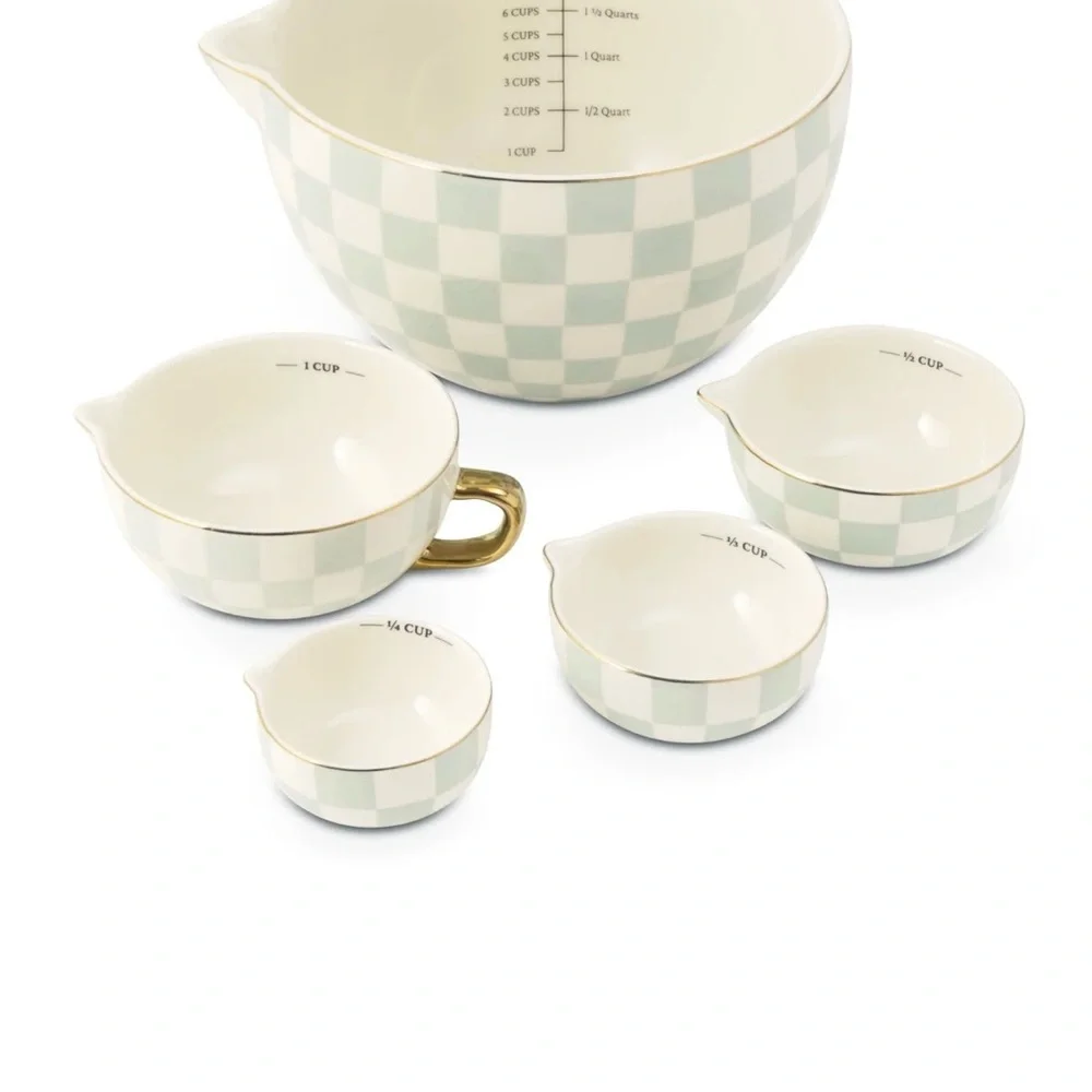 Checkered Mixing Bowl Set with Gold Accents